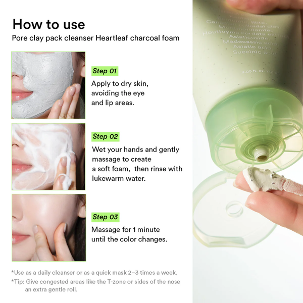 Pore Clay Pack Cleanser Heartleaf Charcoal Foam (120ml)